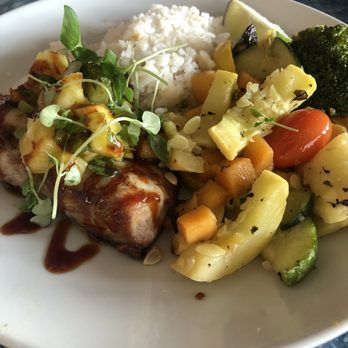 Poseidon - Mahi with caramelized soy, pineapple salsa, Charleston rice and mixed veggies. - Seafood Near Me - Hilton Head Island, South Carolina
