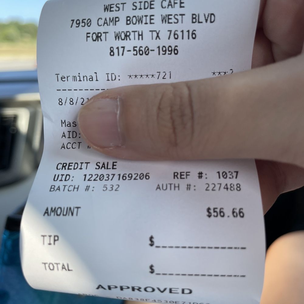 West Side Cafe - $56.66 for three people: 3 breakfast entrées, 2 coffees, and 1 oatmeal cake. - Breakfast & Brunch Near Me - Fort Worth, Texas West Side Cafe - $56.66 for three people: 3 breakfast entrées, 2 coffees, and 1 oatmeal cake. - Breakfast & Brunch Near Me - Fort Worth, Texas
