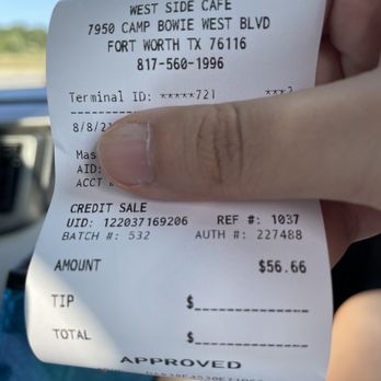 West Side Cafe - $56.66 for three people: 3 breakfast entrées, 2 coffees, and 1 oatmeal cake. - Breakfast & Brunch Near Me - Fort Worth, Texas West Side Cafe - $56.66 for three people: 3 breakfast entrées, 2 coffees, and 1 oatmeal cake. - Breakfast & Brunch Near Me - Fort Worth, Texas