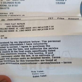 America's Tire - Shopping around for tire repairs and surprised they didn't charge me to patch up a tire. - Tires Near Me - Pasadena, California