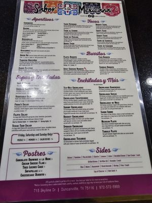 Menu photo 1 Sabor A La Mexicana Restaurant Duncanville, TX