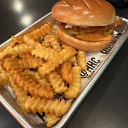 Chicken sandwich with honey mustard. Chicken sandwich with honey mustard.