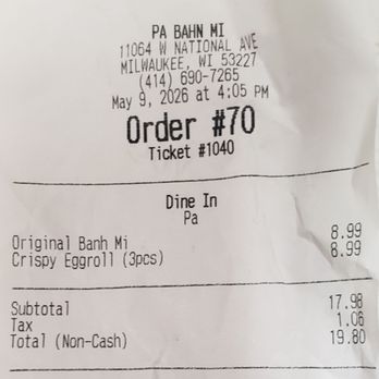 Pa Banh Mi - Proof of my purchase - Pan Asian Near Me - West Allis, Wisconsin