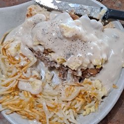 Huckleberry's Breakfast and Lunch - My birthday with chicken fried steak with eggs