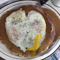 Two Angels Family Restaurant - Delicious Pancake Sandwich. Great place, very clean, fast friendly service.  Recommend highly for good food.