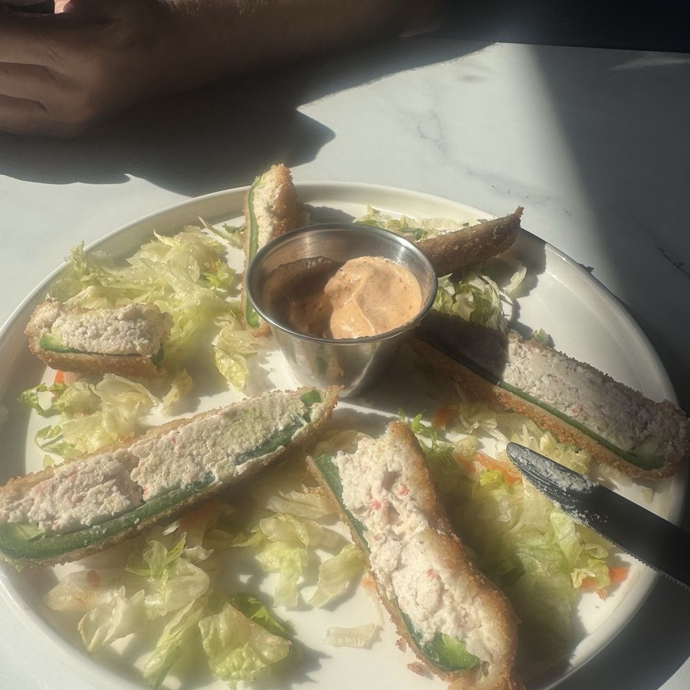 Azulejo - Jalapeño peppers stuffed with cream cheese seafood mix with a Panko type breading! Excellent - Mexican Near Me - Goodyear, Arizona