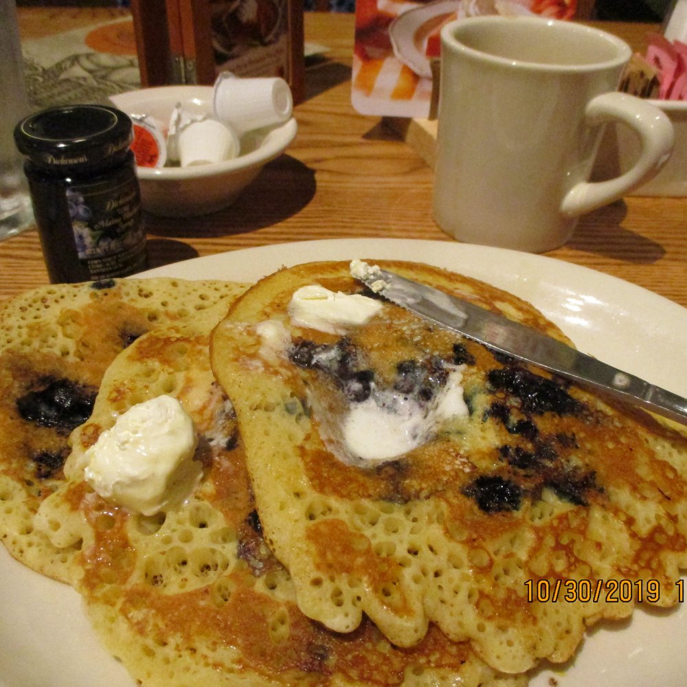 Cracker Barrel Old Country Store - Cracker Barrel / Henderson NC: Wild Maine Blueberry Pancakes. I believe the Butter is genuine. - Southern Near Me - Henderson, North Carolina