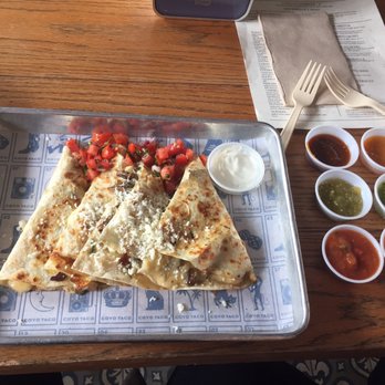 Coyo Taco - Quesadilla de Hongos. Super filling and yummy! Check out the sauce section! - Mexican Near Me - Miami, Florida
