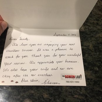 The Screen Lady - Great service and follow up! (I was secretly hoping for a coupon for a screen door) - Windows Installation Near Me - Carlsbad, California The Screen Lady - Great service and follow up! (I was secretly hoping for a coupon for a screen door) - Windows Installation Near Me - Carlsbad, California