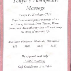 Tonya's Therapeutic Massage - Updated prices