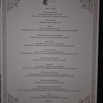 Alinea - Menu with wine pairings - New American Near Me - Chicago, Illinois