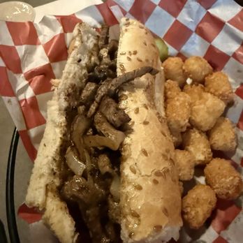 F&A Grog House - Tri Tip steak sandwich. Really good!  Tater tots too. - Beer Bar Near Me - Bethlehem, Pennsylvania