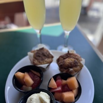 The Reef - Mimosas, fruit, and muffins that come with your meal. - Seafood Near Me - Saint Augustine, Florida