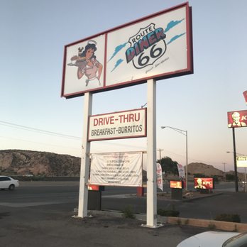 Route 66 Diner - a sign for drive thru breakfast burritos - New American Near Me - Gallup, New Mexico Route 66 Diner - a sign for drive thru breakfast burritos - New American Near Me - Gallup, New Mexico