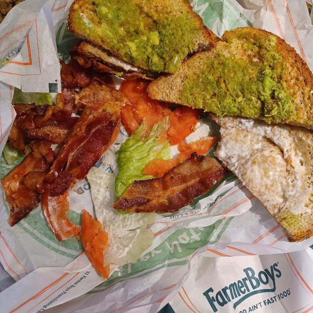 Farmer Boys - Wheat bread, 3 tiny pieces of Lettuce and chewy Bacon - Burgers Near Me - Temecula, California