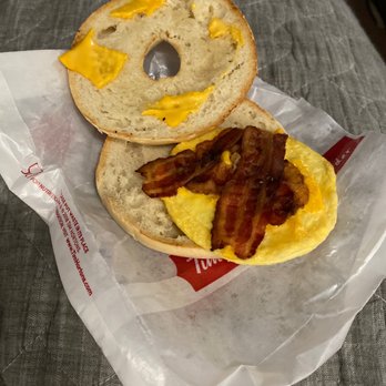 Tim Hortons - bacon and eggs on a bagel - Donuts Near Me - Lancaster, Ohio
