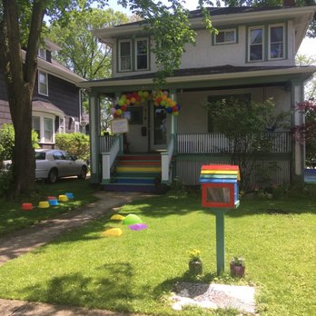 Little Free Library - Matches the house. Rainbow theme! - Community Book Box Near Me - Oak Park, Illinois