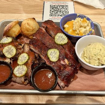 Jim 'N Nick's Bar-B-Q - Pulled pork, Brisket and Ribs with Mac and Cheese and potato salad - Barbeque Near Me - Madison, Alabama
