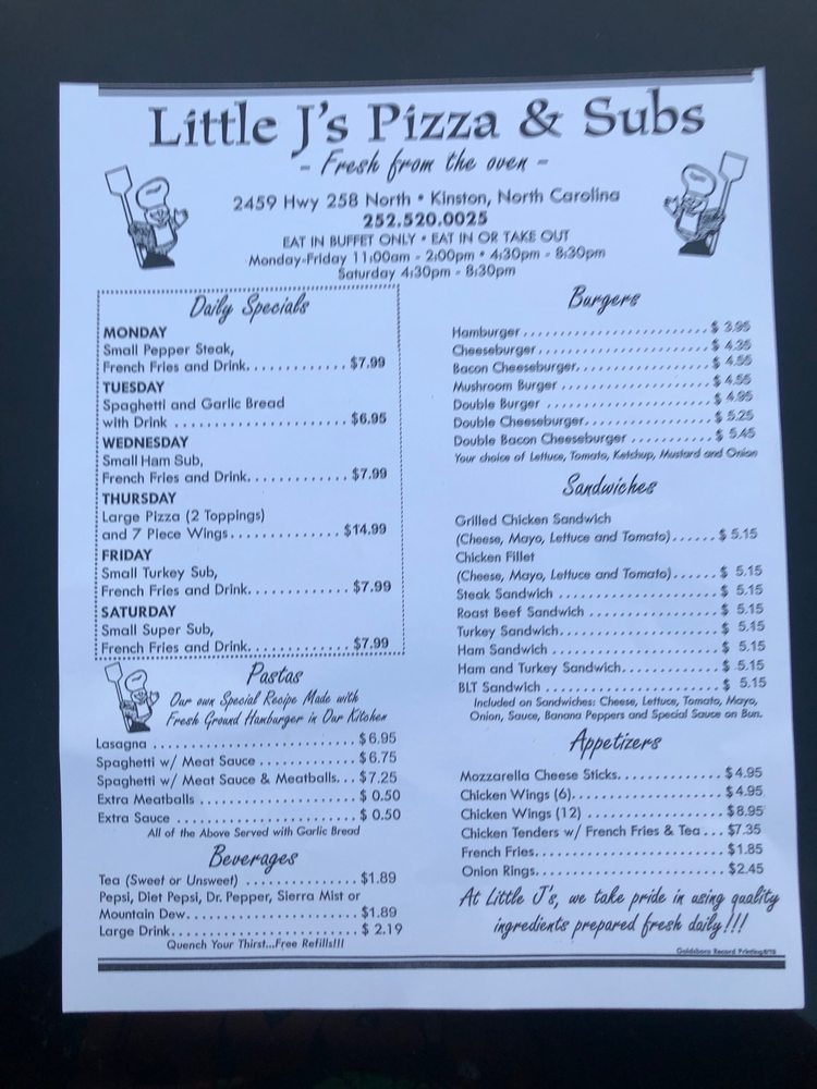 LITTLE G’S PIZZA & SUBS 2459 Hwy 258 N, Kinston, North Carolina