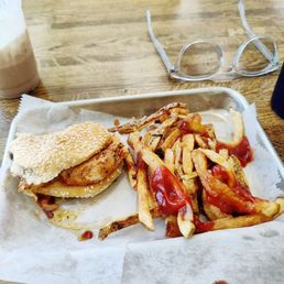Chicken sandwich and fries. Good. Chicken sandwich and fries. Good.