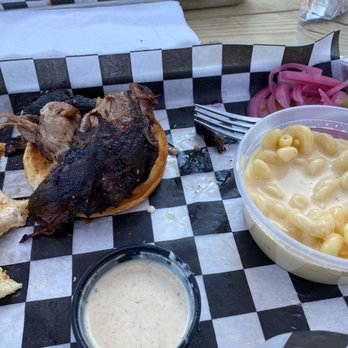 Schmidt’s BBQ - Pulled pork sandwich with Alabama White Sauce and Mac n cheese. - Barbeque Near Me - Leesburg, Virginia Schmidt’s BBQ - Pulled pork sandwich with Alabama White Sauce and Mac n cheese. - Barbeque Near Me - Leesburg, Virginia