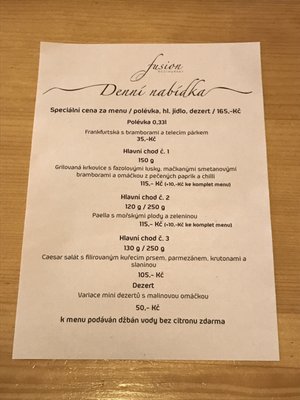 Menu photo 1 Fusion restaurant Vrchlabí, KR