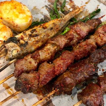 Ace King BBQ - Yellow croaker (top), lamb (middle) & beef - Chinese Near Me - Newark, California