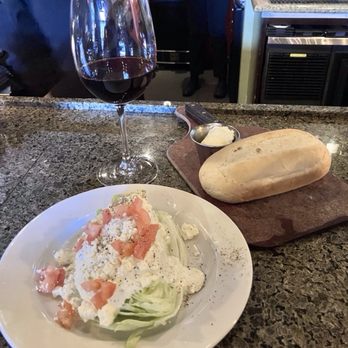 Jimm's Steakhouse & Pub - Salad and bread with wine. - Steakhouses Near Me - Springfield, Missouri