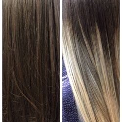 Trust Salon and Day Spa - Before and after she wanted a platinum blonde ombré. Color by Loree