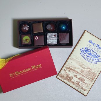 Chocolate Maya - Salted/O. Blossom Caramel, Mint, Hibiscus, Pistachio, Lavender, T. Coffee, E. Heirloom, Dick Taylor ⋅ Motor Way - Santa Barbara, California - Chocolatiers & Shops Near Me - Santa Barbara, California