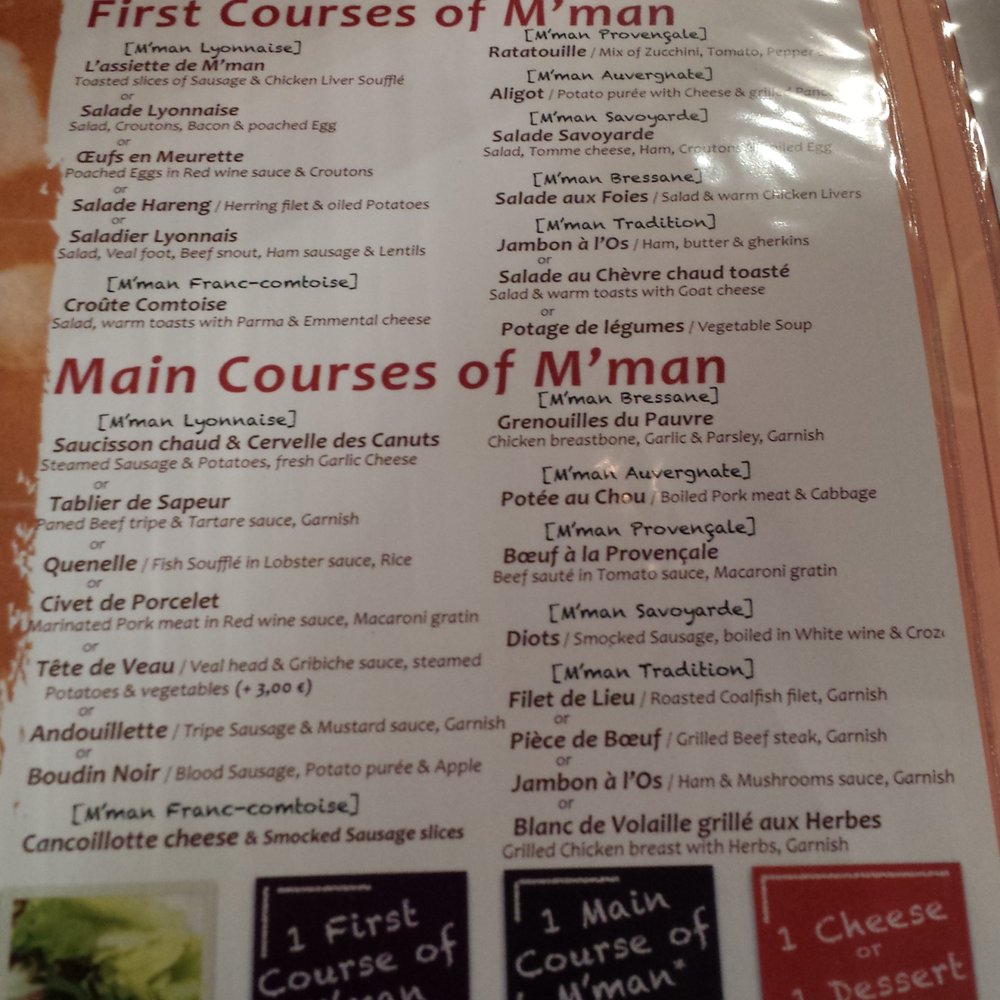 Chez M'Man - Dinner menu - French Near Me - Lyon, 69 Chez M'Man - Dinner menu - French Near Me - Lyon, 69