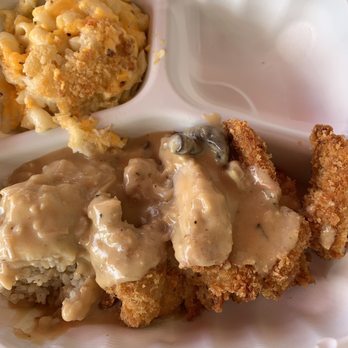 Max & Lucy's - Mini chicken cutlet with brown rice, mushroom gravy and Mac n cheese $8.83 - New American Near Me - Honolulu, Hawaii Max & Lucy's - Mini chicken cutlet with brown rice, mushroom gravy and Mac n cheese $8.83 - New American Near Me - Honolulu, Hawaii