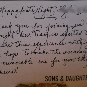 Sons & Daughters - Personalized note at the table - New American Near Me - San Francisco, California Sons & Daughters - Personalized note at the table - New American Near Me - San Francisco, California