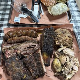5 meat sampler with 3 sides, added beef rib 5 meat sampler with 3 sides, added beef rib