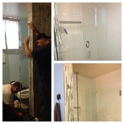 Burlingame Glass - The Burlingame Glass installers and the finished product. I love this bathroom