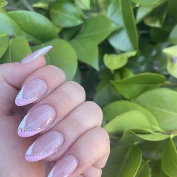 Sunny Nails & Spa - pink & white sparkly v-tip - Nail Salons Near Me - Santee, California Sunny Nails & Spa - pink & white sparkly v-tip - Nail Salons Near Me - Santee, California