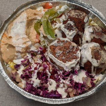 Halal House - Falafel plate w/ salad, peppers, tahini and hummus - Mediterranean Near Me - Northridge, California
