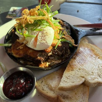 Jam Cafe on Beatty - Meatloaf skillet (subbed poached egg). Sourdough toast and really good quality, tasty jam. - Breakfast & Brunch Near Me - Vancouver, British Columbia Jam Cafe on Beatty - Meatloaf skillet (subbed poached egg). Sourdough toast and really good quality, tasty jam. - Breakfast & Brunch Near Me - Vancouver, British Columbia