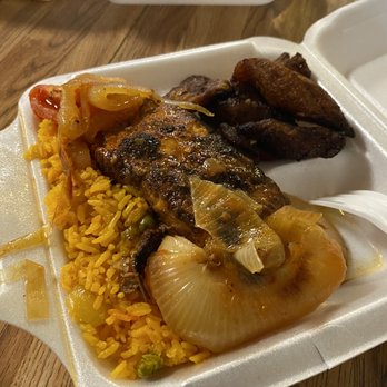 Jamaica Jamaica - Salmon with Yellow Rice & Plantain - Caribbean Near Me - Durham, North Carolina Jamaica Jamaica - Salmon with Yellow Rice & Plantain - Caribbean Near Me - Durham, North Carolina