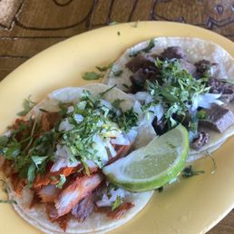Al Pastor taco and lengua taco
