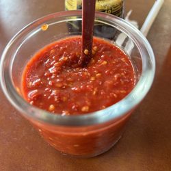 Chili Sauce on table