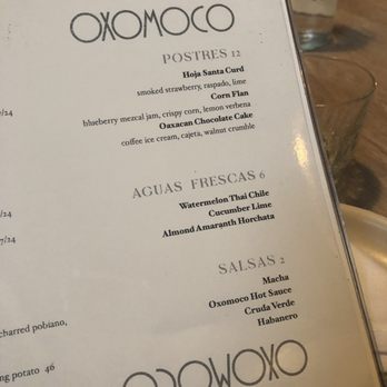 Oxomoco - Menu August 2019 - Mexican Near Me - Brooklyn, New York