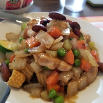 Chopsticks - Part of Mandarin Dinner: chicken and almond dish - Chinese Near Me - Fresno, California