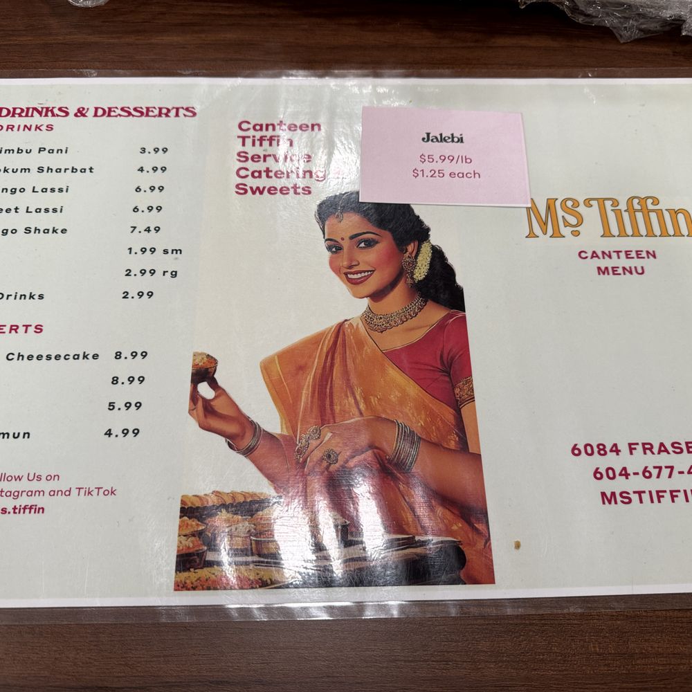 Ms Tiffin - Front of menu~ (November 2024) - Indian Near Me - Vancouver, British Columbia Ms Tiffin - Front of menu~ (November 2024) - Indian Near Me - Vancouver, British Columbia