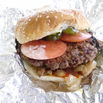 Five Guys - Five guys small burger with everything, bun pulled back - Fast Food Near Me - Fullerton, California Five Guys - Five guys small burger with everything, bun pulled back - Fast Food Near Me - Fullerton, California