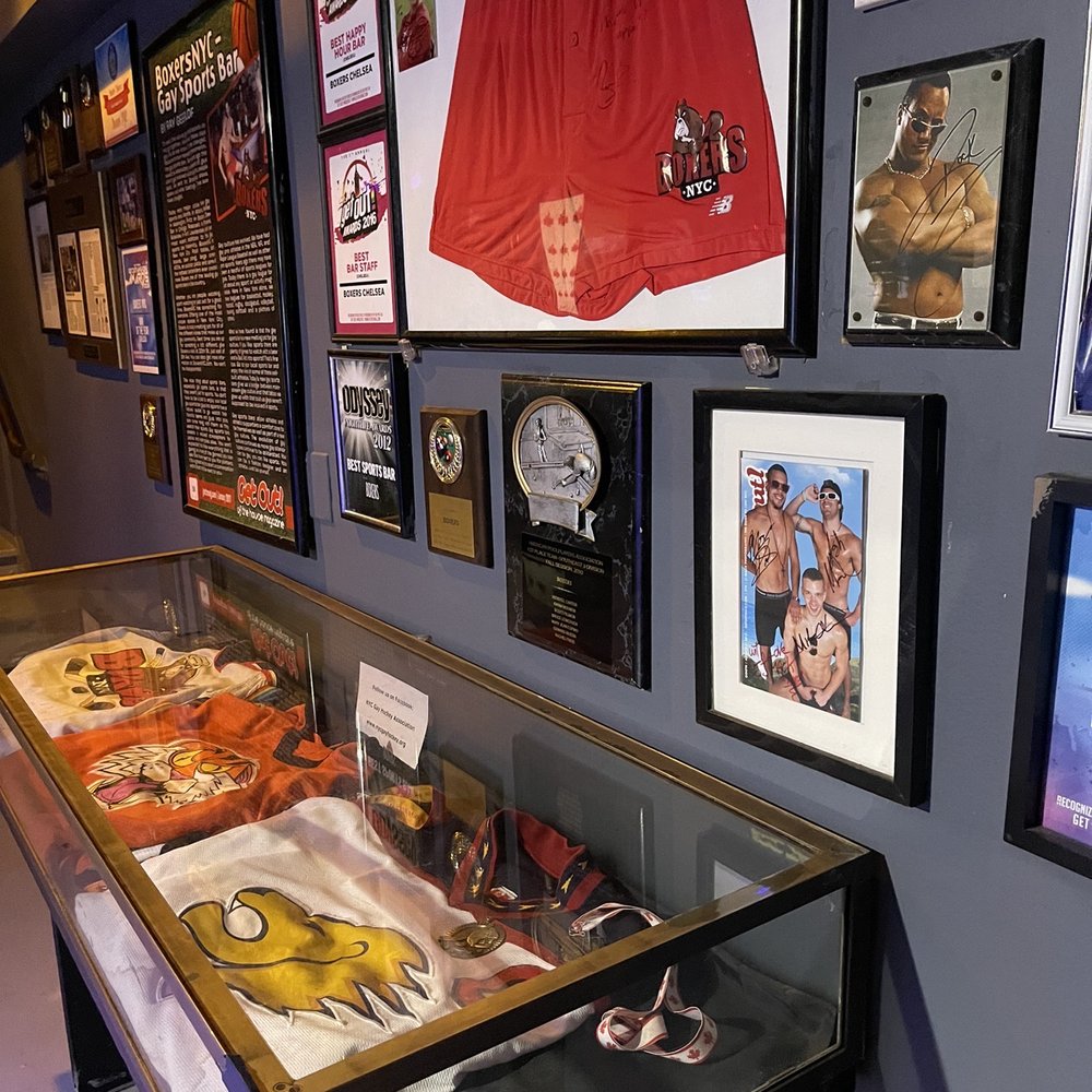 Boxers NYC - Chelsea - a display of boxer memorabilia - Gay Bars Near Me - New York, New York