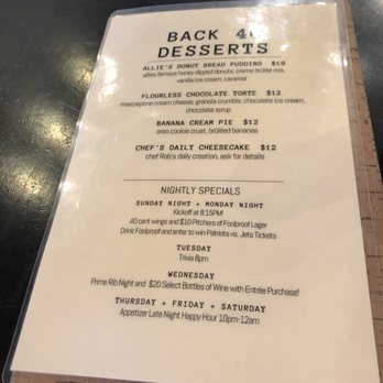 Back 40 - Dessert menu - Comfort Food Near Me - North Kingstown, Rhode Island