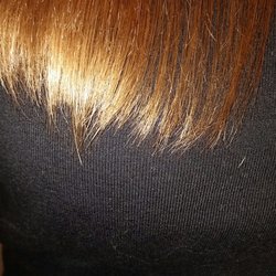 Shimmer Hair Salon - Right side - long pieces. I asked for a blunt (straight) cut.