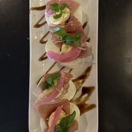 Prosciutto wrapped Deviled Eggs