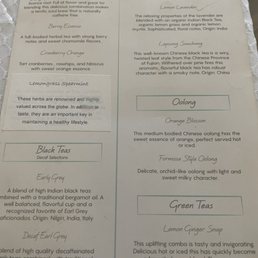 Tea menu Tea menu